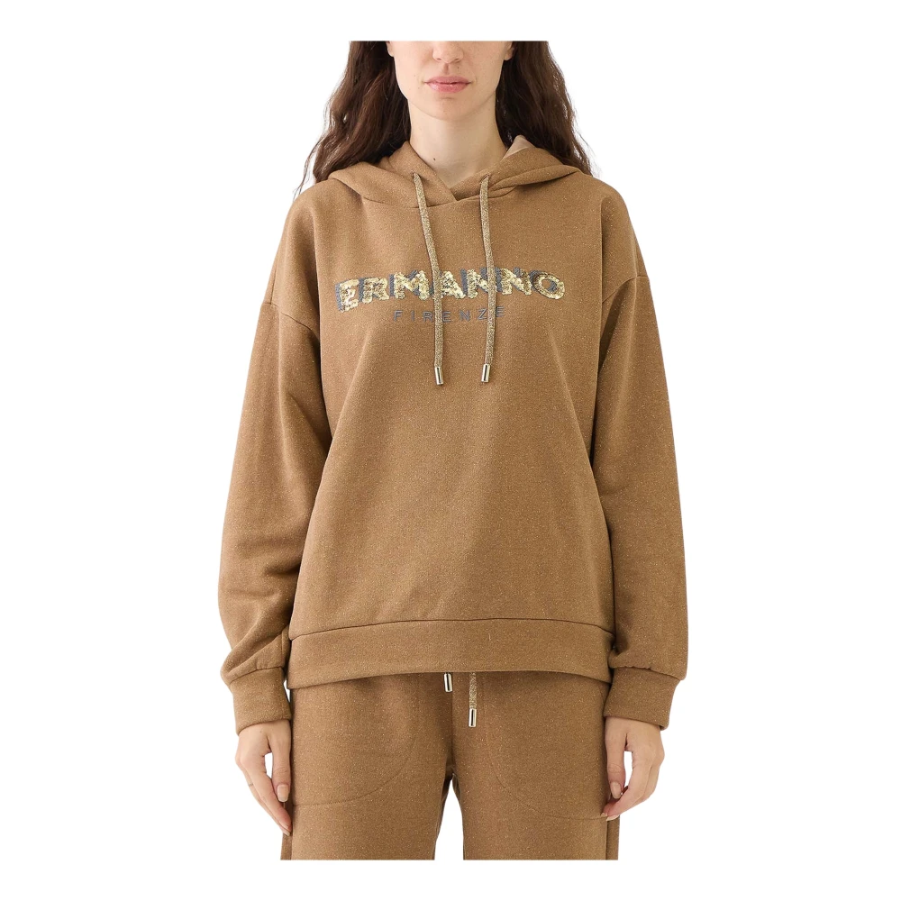 Ermanno Scervino Paillet Logo Hoodie in Gianduia Brown Dames