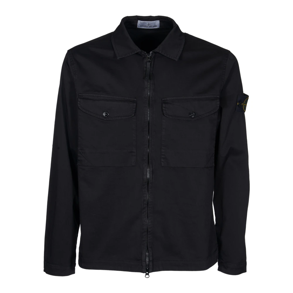 Stone Island Zwart Katoenen Overshirt met Ritssluiting Black Heren