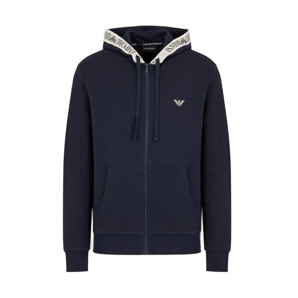 Emporio Armani Katoenmix Hoodie Sweater Blue Heren