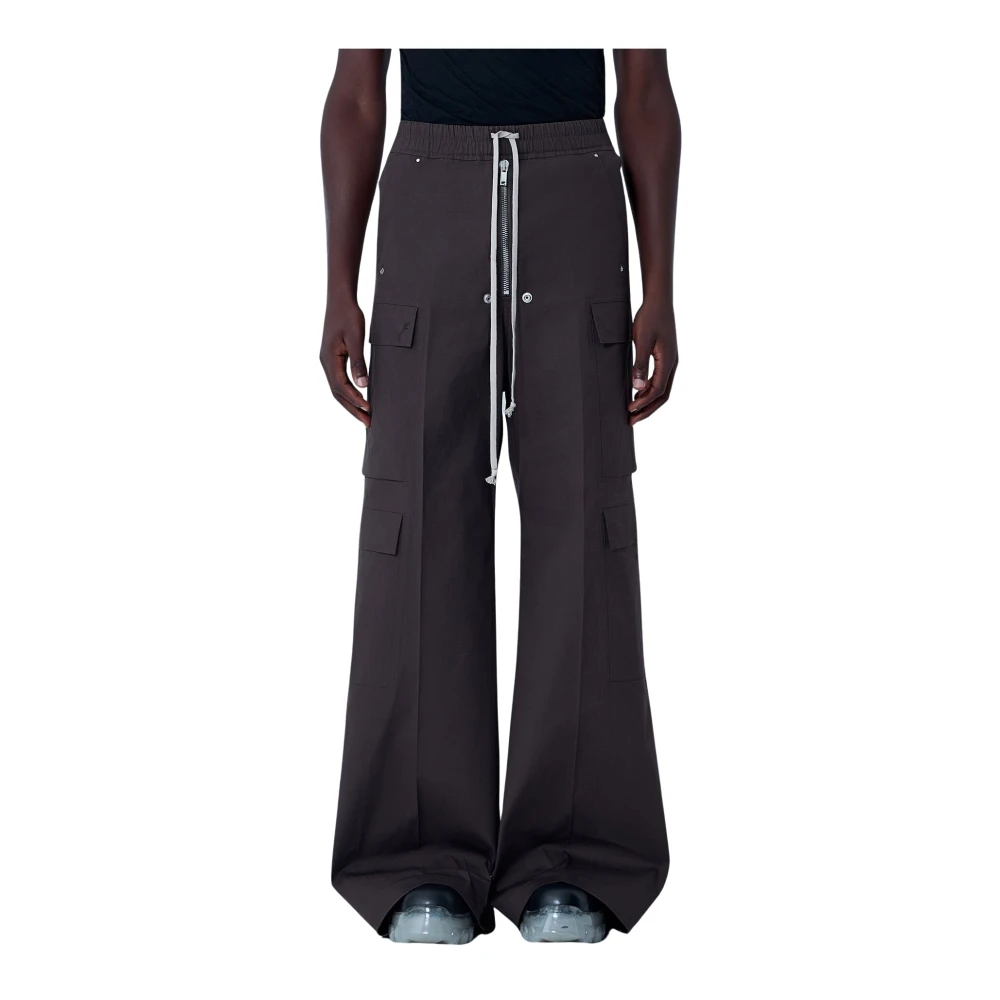 Rick Owens Men's Brown Cotton Cargo Pants With Drawstring Waist