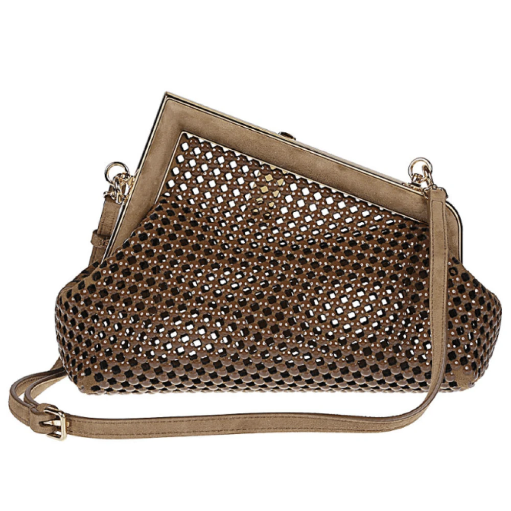 Fendi Studded clutch met verstelbare band Brown Dames