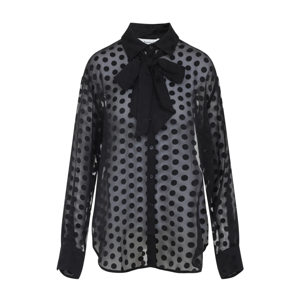 The Frankie Shop Women's Black Shirts, S, Peri Sheer Tie-Neck Shirt