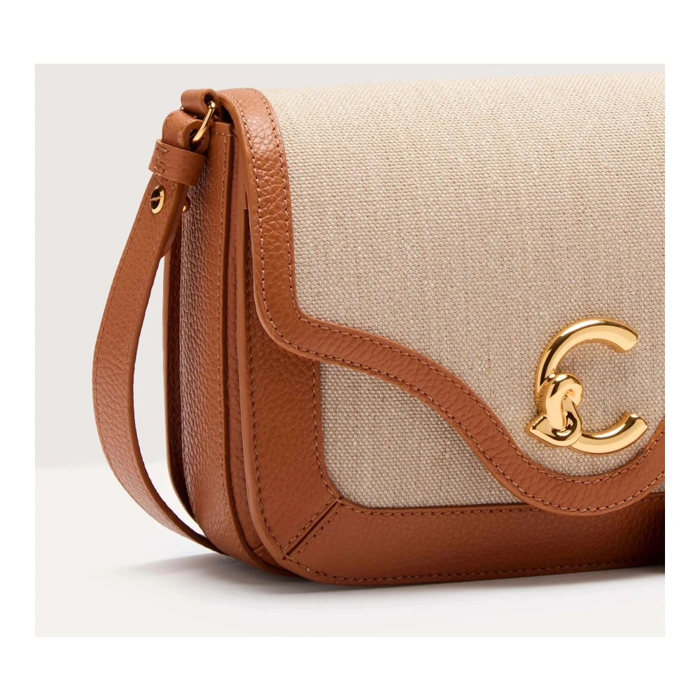Coccinelle Beige Canvas en Leren Schoudertas Beige Dames