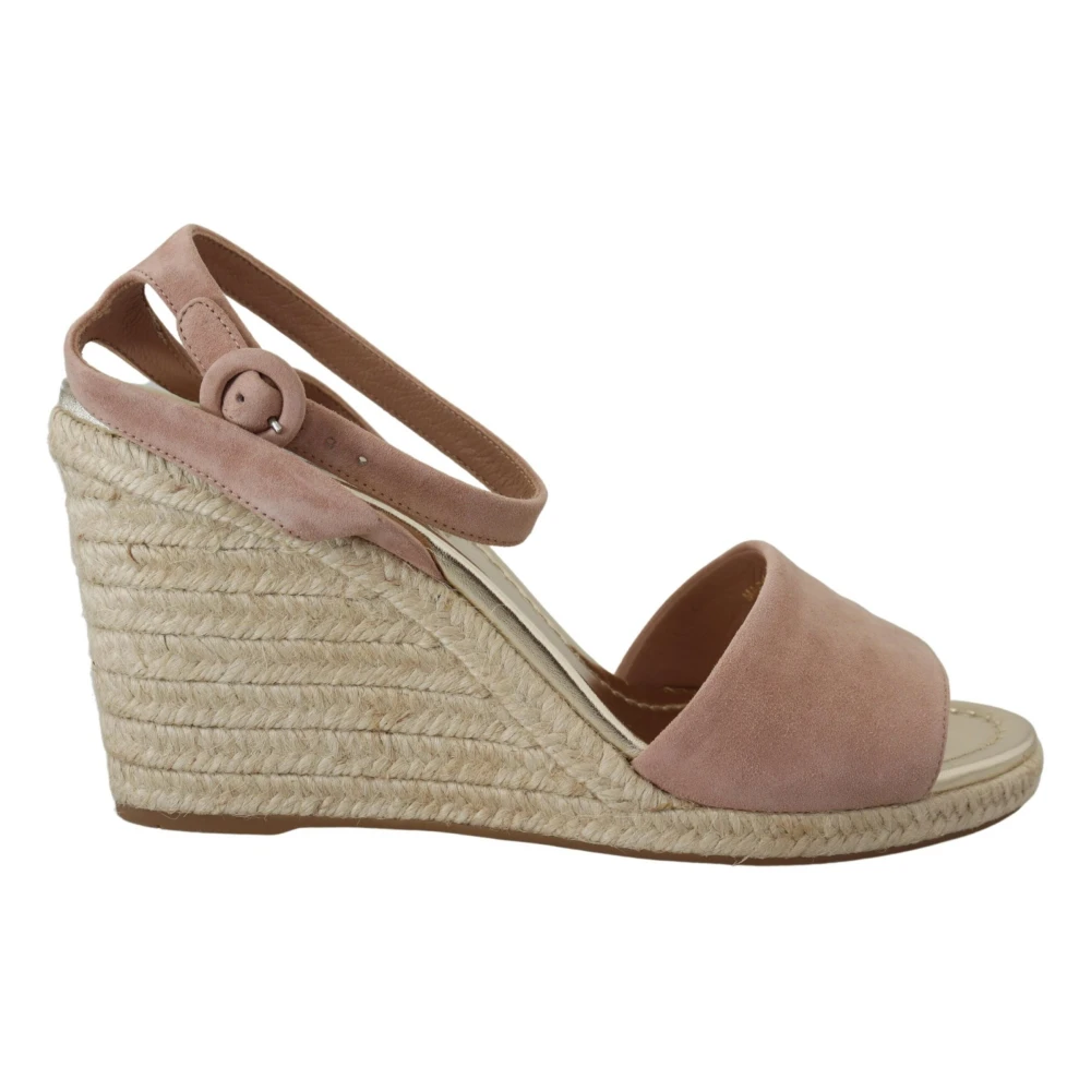 Prada , Wedges, Female, Pink, 7 1/2 Uk, Elegant Suede Ankle Strap Wedge Sandals