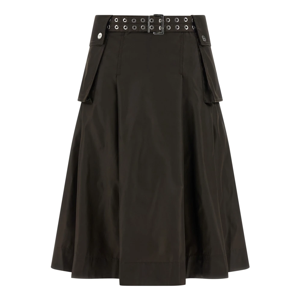 Ganni Women's Brown Midi Skirts, Xs, Duchesse Nylon Pleated Skirt