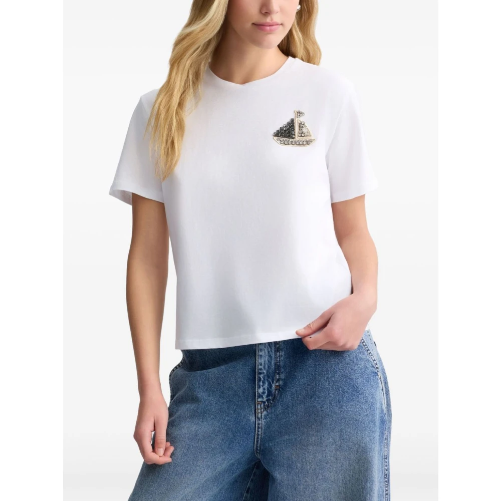 Liu Jo Rhinestone Crew Neck T-shirts en Polos White Dames