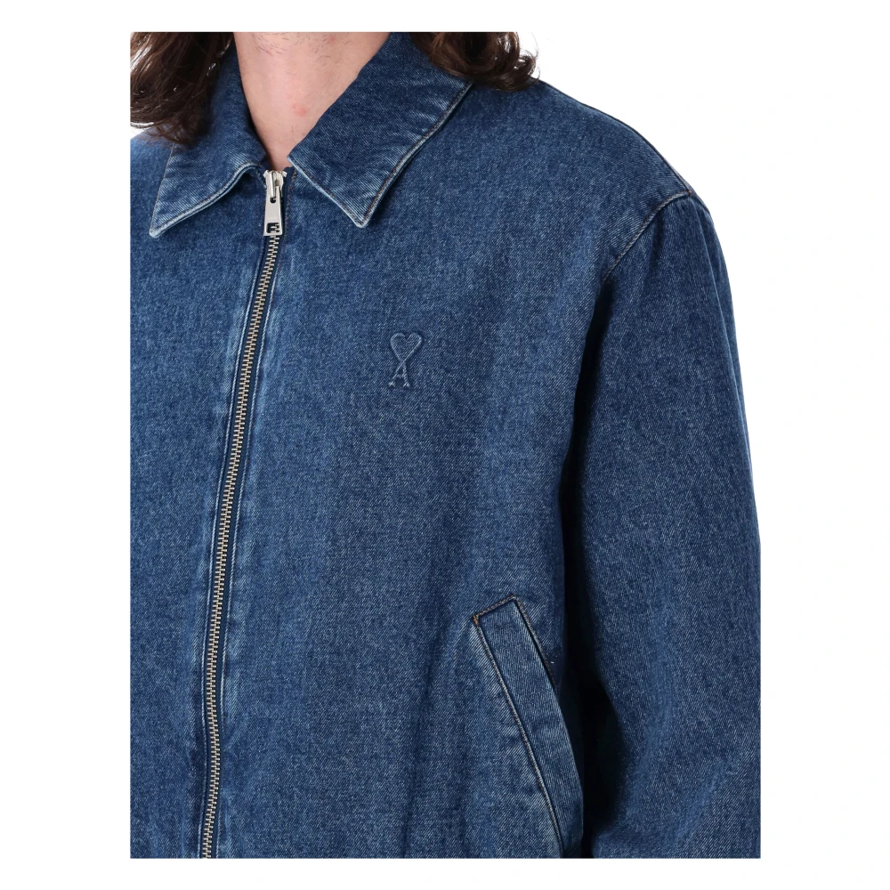 Ami Paris Blauwe Gewatteerde Denim Jas Buitenkleding Blue Heren
