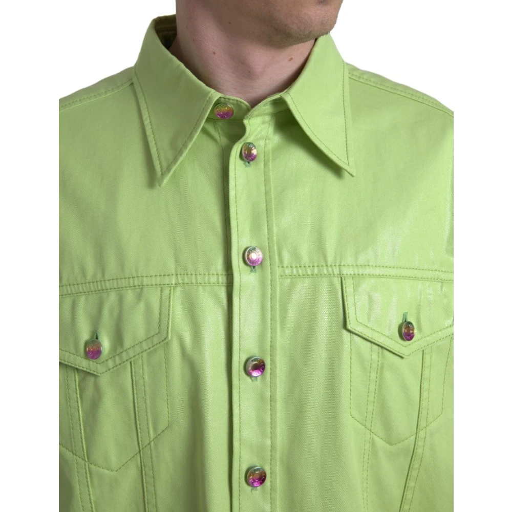 Dolce & Gabbana Elegante groene katoenen overhemd met knoopsluiting Green Heren