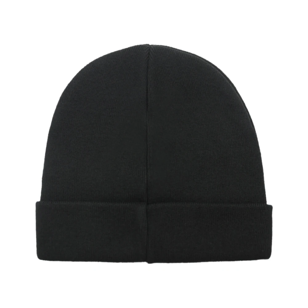 Emporio Armani Zwarte Geribbelde Gebreide Hoed met Logo Label Black Heren
