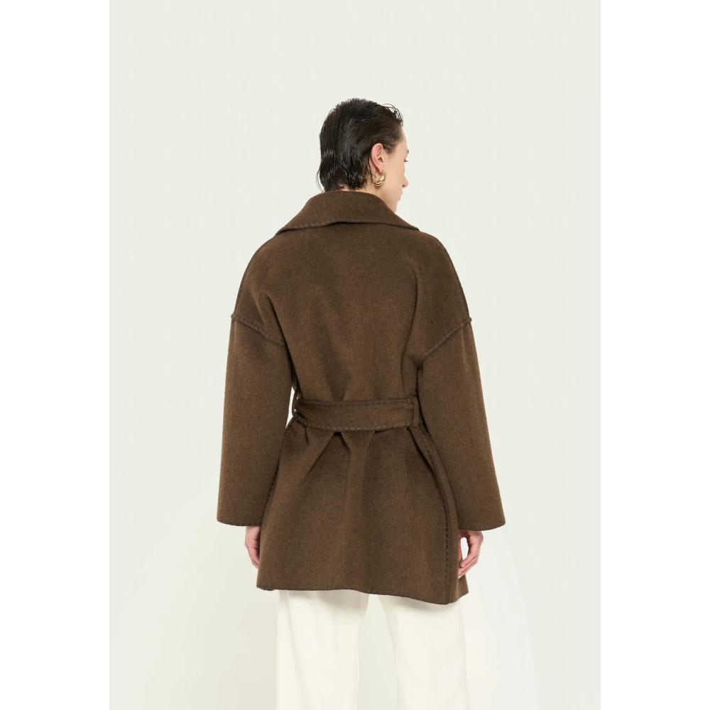 Vicario Cinque Wollen Overjas met Revers en Tailleband Brown Dames