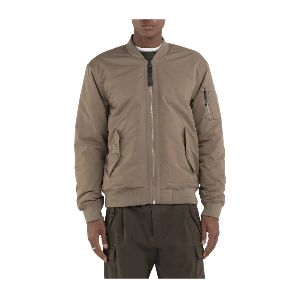 Replay Beige Satijnen Ribgebreid Jasje met Rits Brown Heren