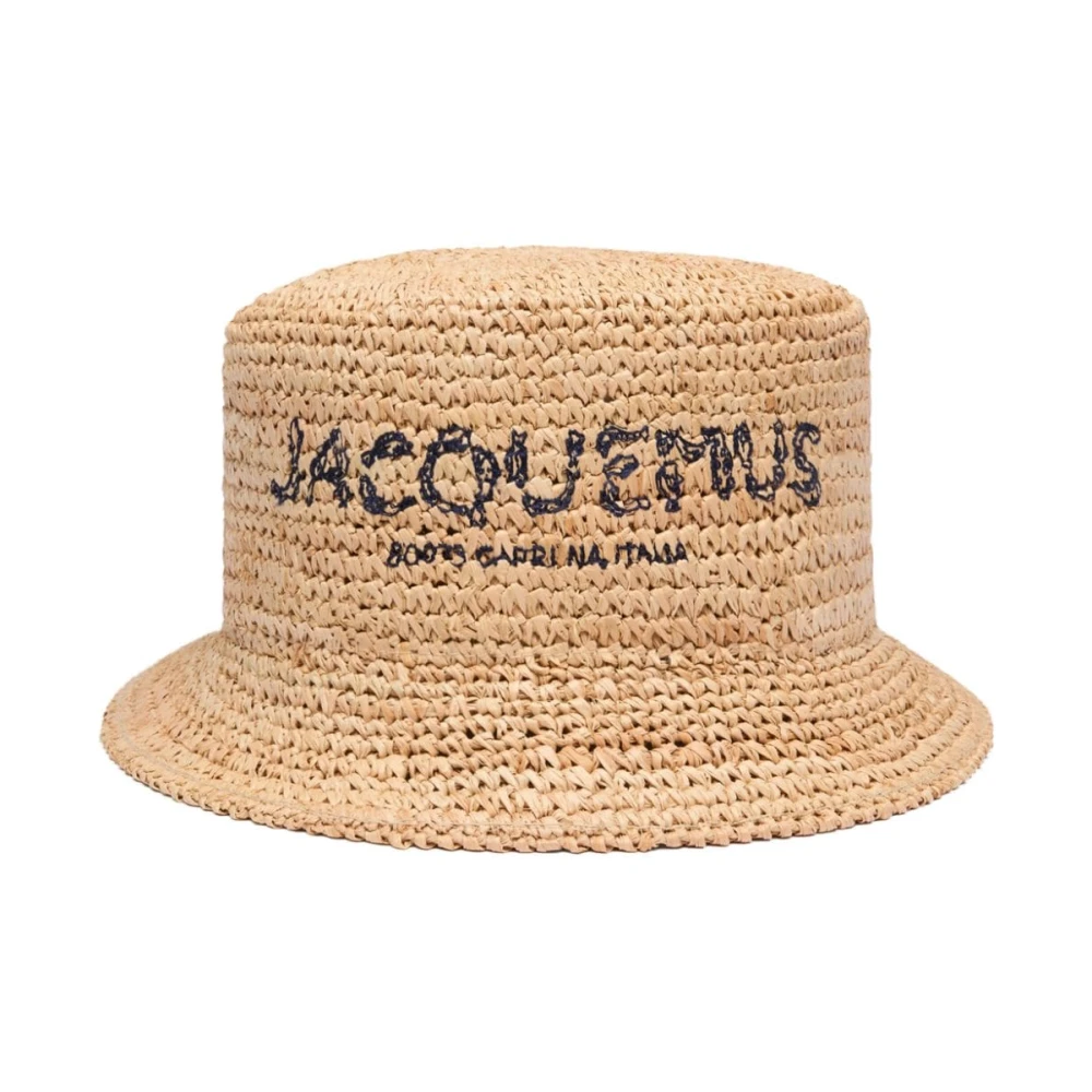 Jacquemus Natuurlijke Raffia Geborduurd Logo Hoed Beige Dames