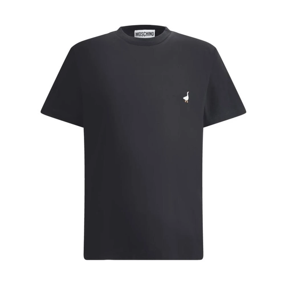 Moschino Bomull Logo T-shirt med Gåsdetaljer Black, Herr