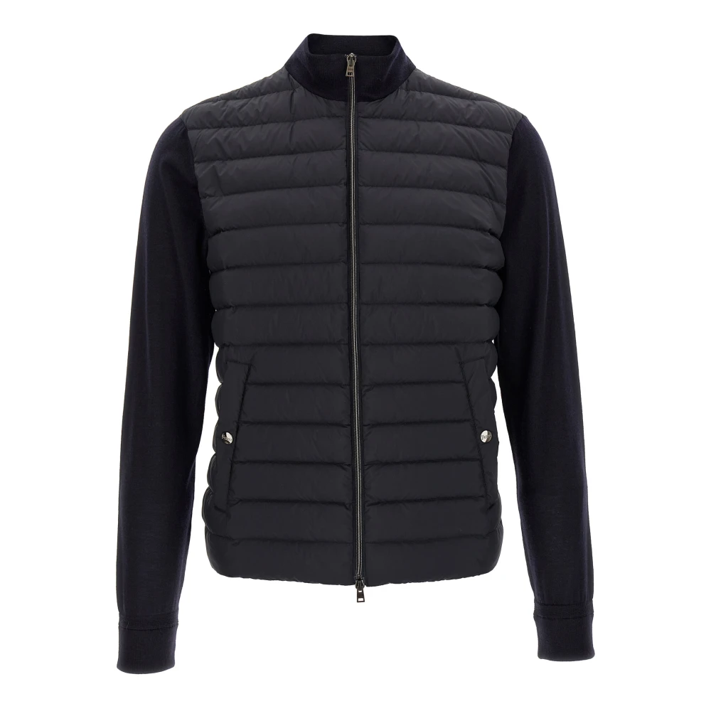 Herno Men's Blue Winter Jackets, L, Down-Padded Virgin Wool-Silk Zip Cardigan