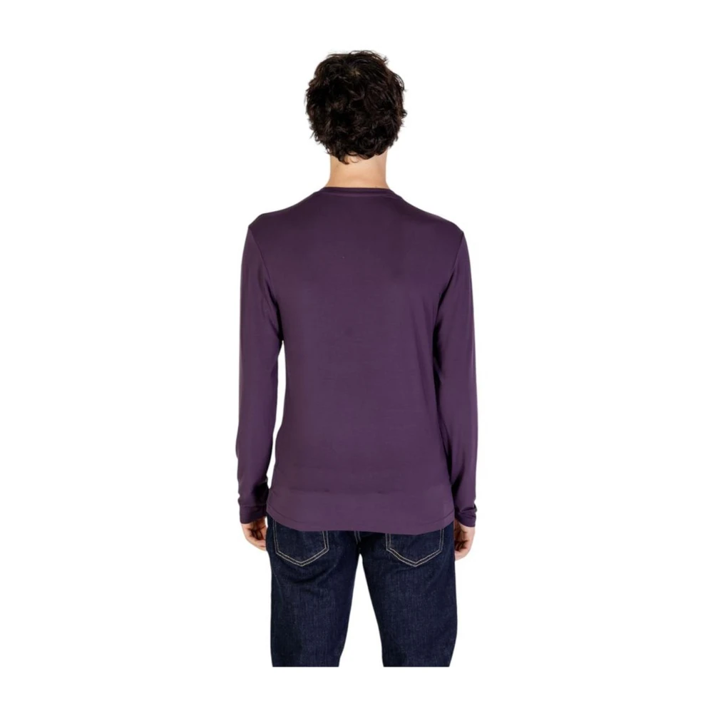 Emporio Armani Modal Blend Crew Neck Shirt Purple Heren