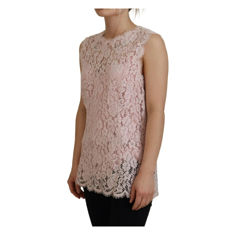 Dolce & Gabbana Roze Bloemen Kant Mouwloze Tank Top Pink Dames