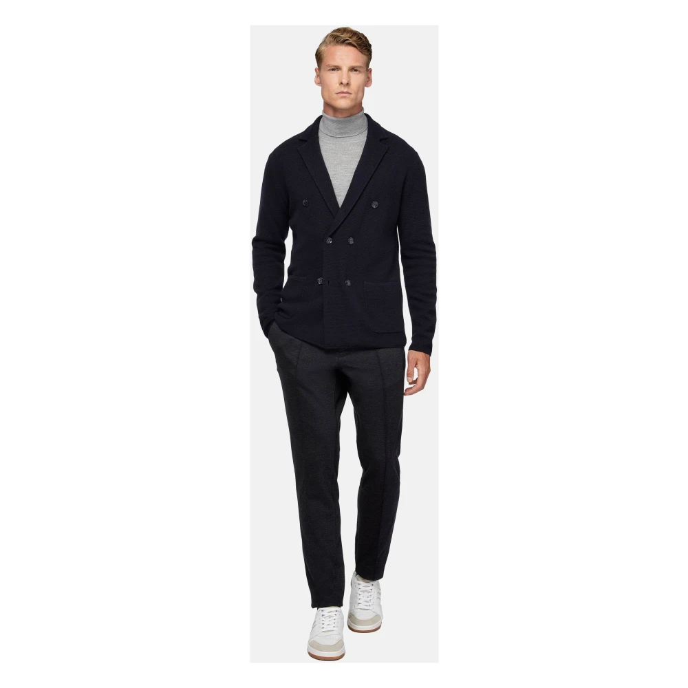 Boggi Milano Gestofd Dubbelrijig Jas van Merinowol Blue Heren