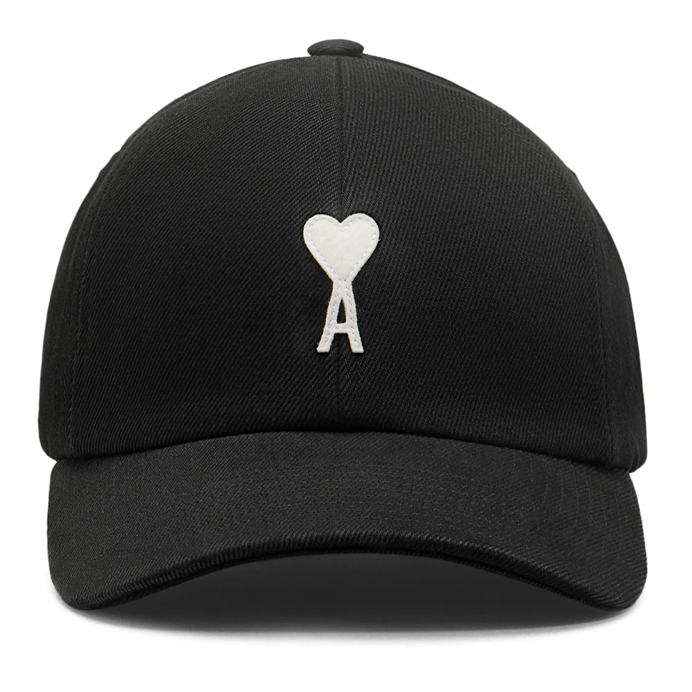 Ami Paris Unisex Black Hats & Caps, One Size, Ami De Coeur Felt Cap