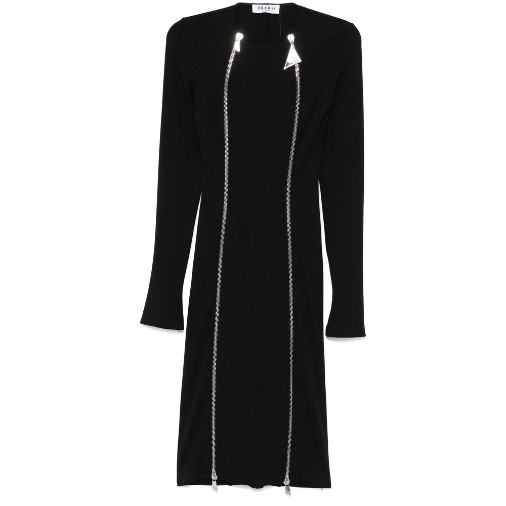 The Attico Zwarte Jurk met Rits aan de Voorkant en Dartdetails Black Dames