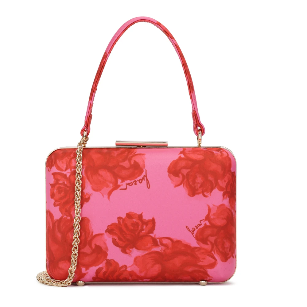 Kazar Roze clutch tas met rode bloemen Red Dames