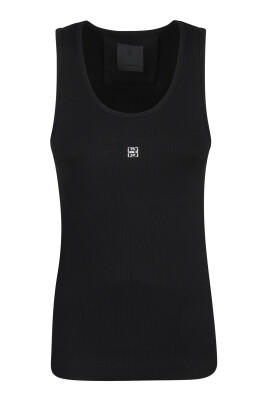 black-sleeveless-topwear-with-silver-logo