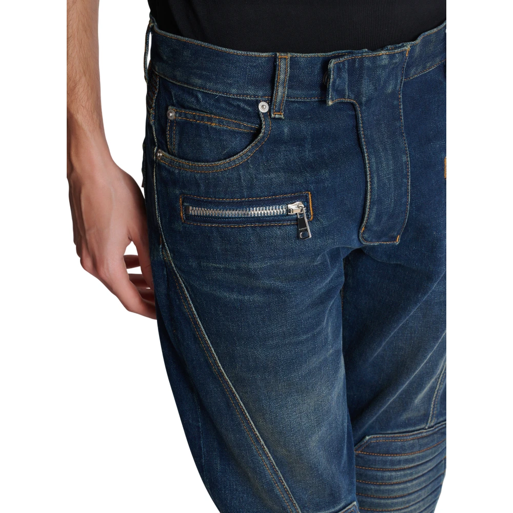 Balmain Denim straight-leg biker jeans Blue Heren