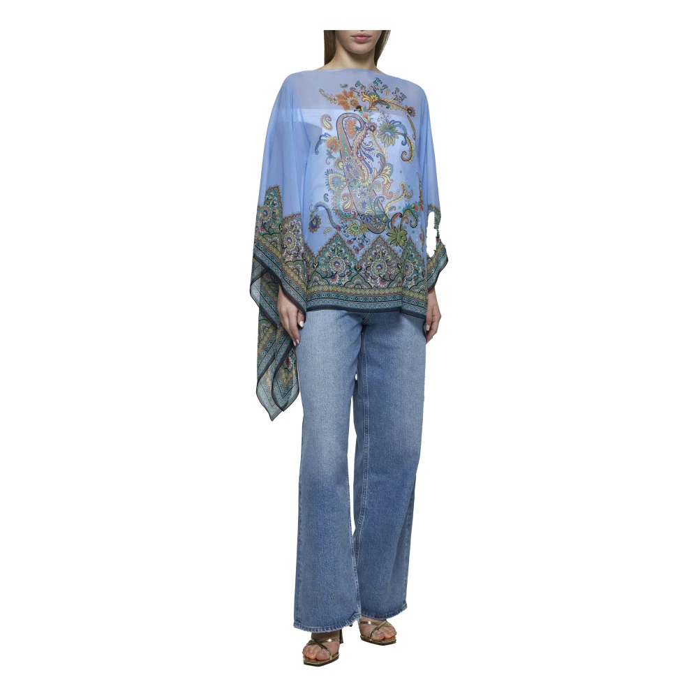 ETRO Blauwe Paisley Print Zijden Top Multicolor Dames