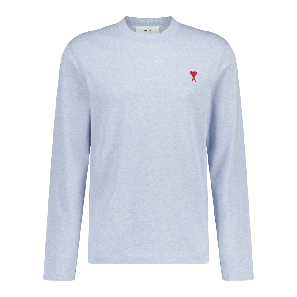 Ami Paris Lange mouwen shirt met logo borduursel Blue Heren