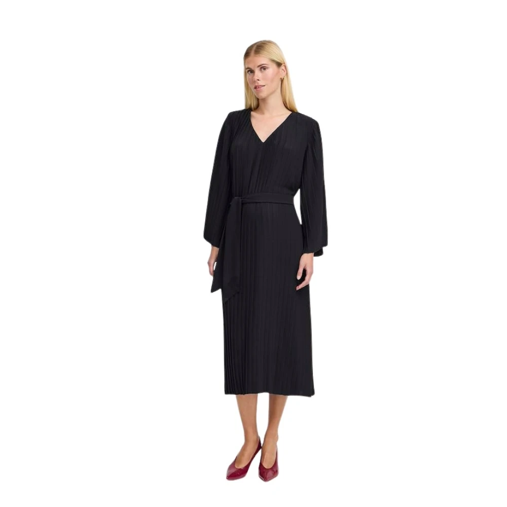 b.Young Geplooide midi-jurk met riem Black Dames