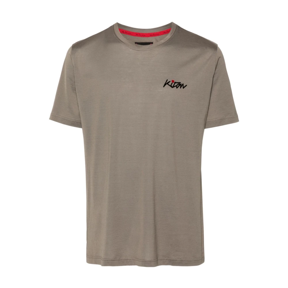 Kiton Grijze Flocked Logo Crew Neck T-shirt Gray Heren