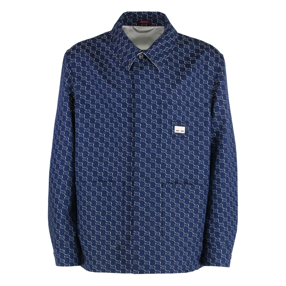 Gucci Blue Light Jackets, Male, L, Cotton Overshirt