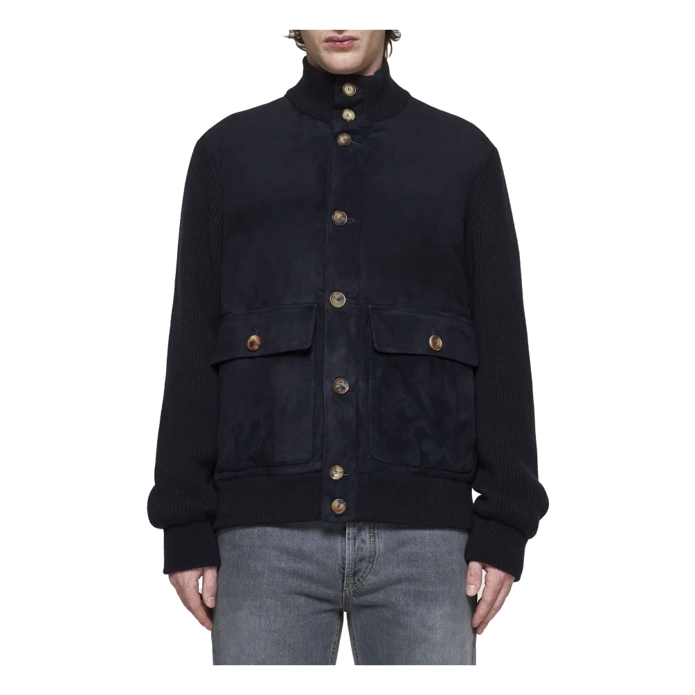 BRUNELLO CUCINELLI Navy Blauw Suède Bomberjack Blue Heren