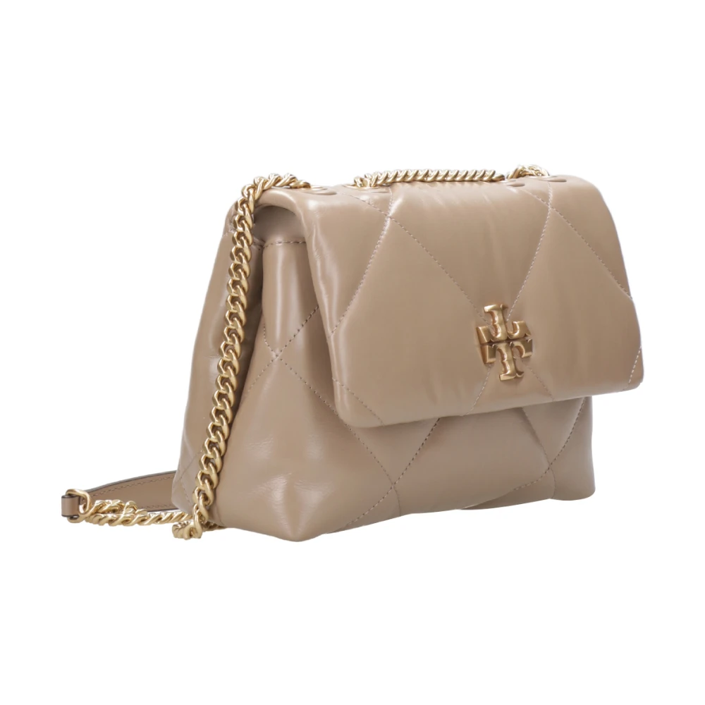 TORY BURCH Nappa Schoudertas met Flap Sluiting Beige Dames