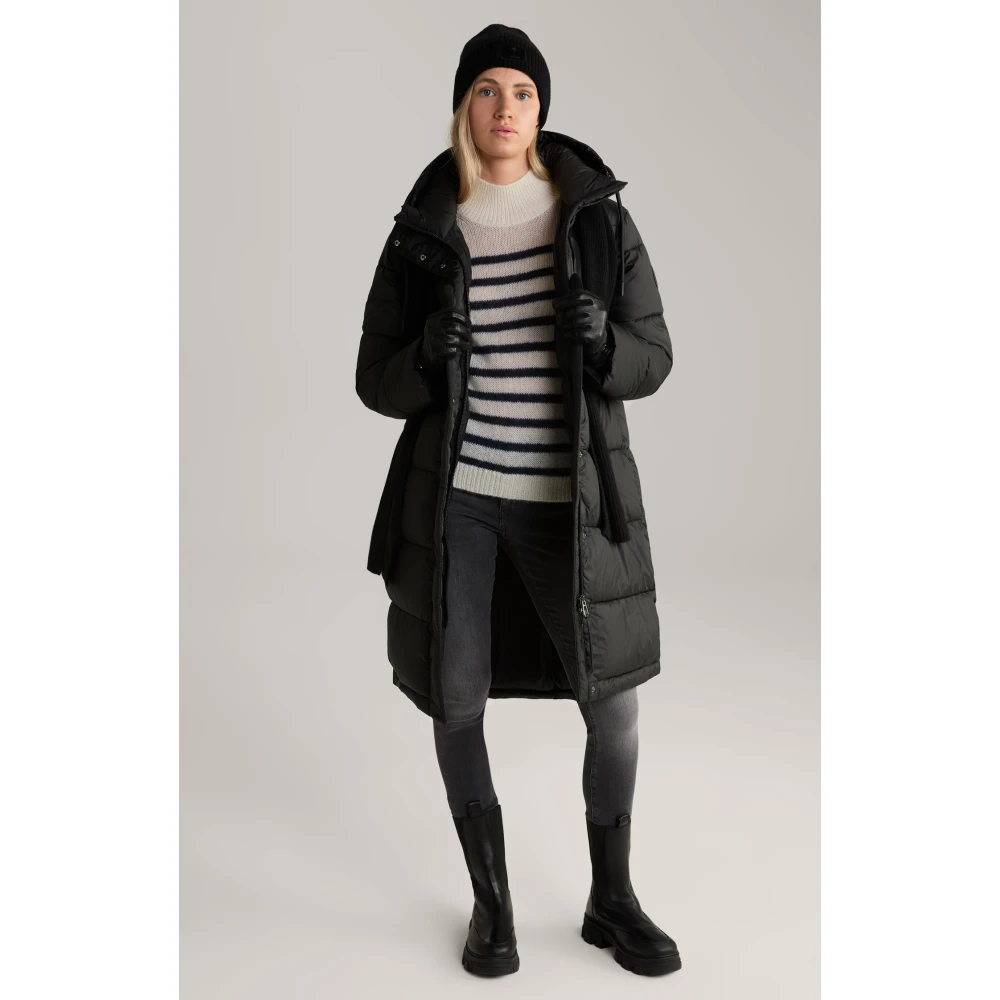 Joop! Zwarte Lange Damesjas met Afneembare Capuchon Black Dames