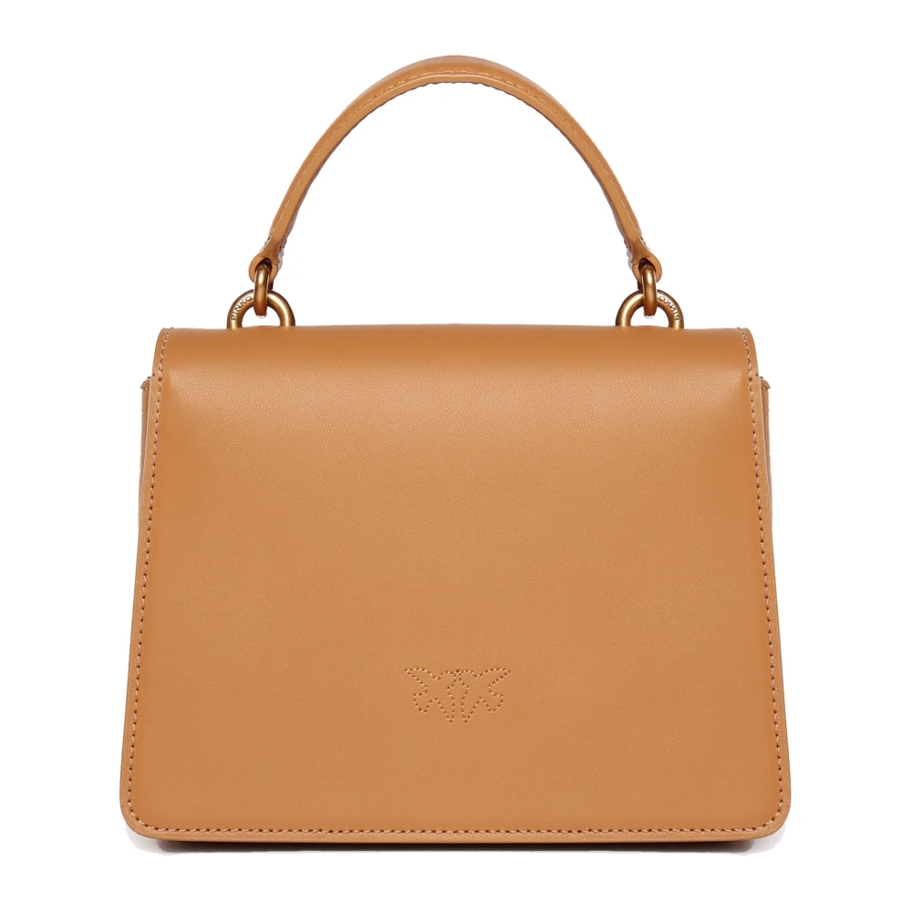 pinko Bruine leren schoudertas met liefdesvogels gesp Brown Dames
