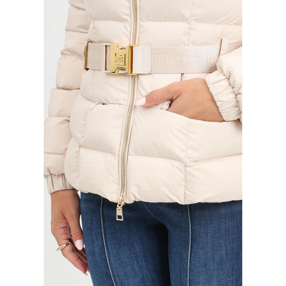 Elisabetta Franchi Beige Pufferjas met Vierkante Stiksels Beige Dames