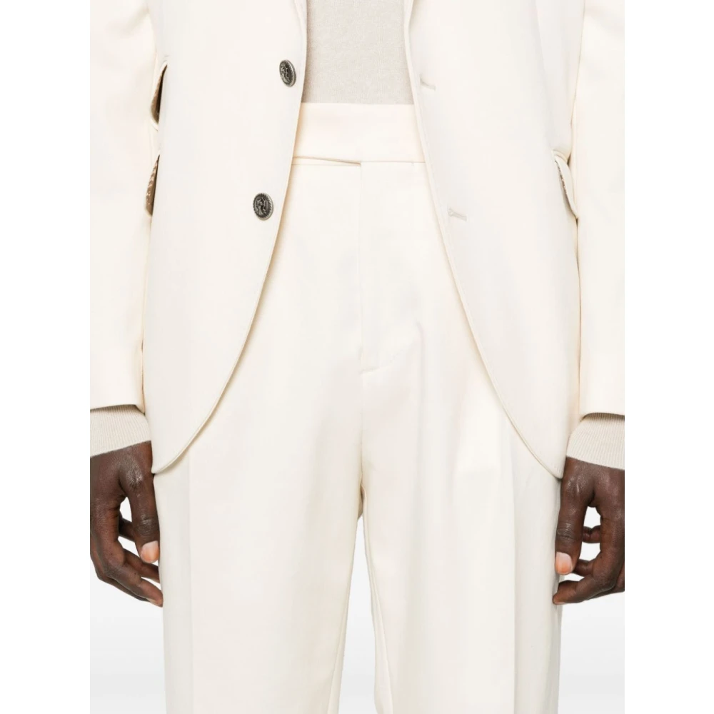 BRUNELLO CUCINELLI Gestructureerde Witte Blazer en Broek Set White Heren