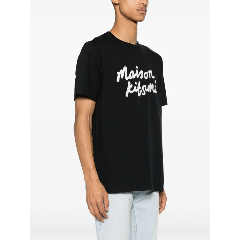 Maison Kitsuné Zwarte Logo Print T-shirts en Polos Black Heren