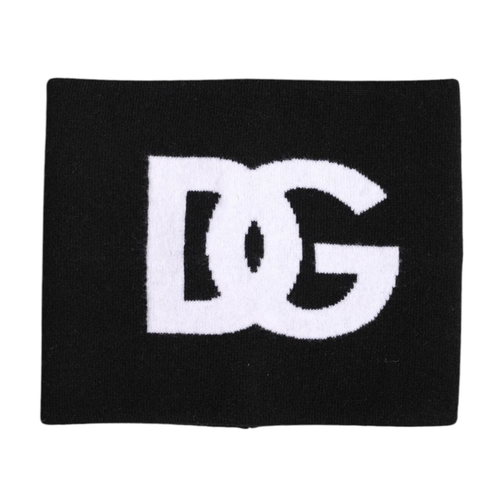 Dolce & Gabbana Men's Black Winter Scarves, One Size, Luxury Logo Print Neck Warmer Scarf
