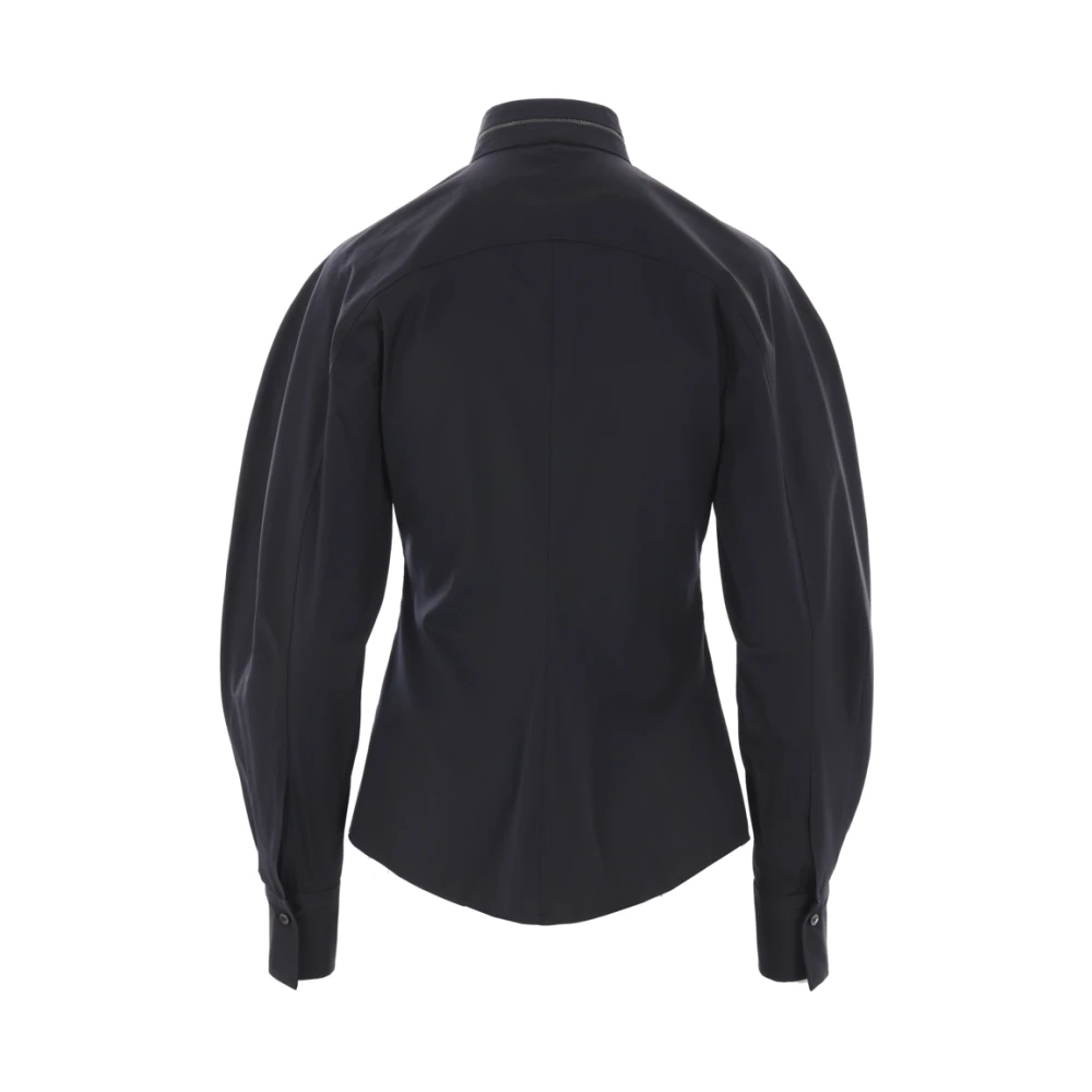 BRUNELLO CUCINELLI Blauw Stretch Katoenen Overhemd met Mandarin Kraag Blue Dames