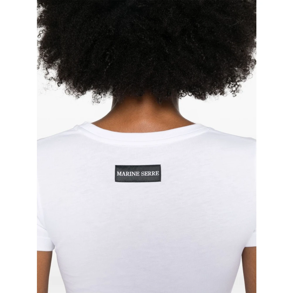 Marine Serre Witte Halve Maan Borduurwerk T-shirt White Dames