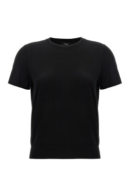 Haut Tunique Theory En Soie élastique Noir - Col Large, épaule Dénudée, Manches 3/4 - Taille M - Occasion Très Bon état