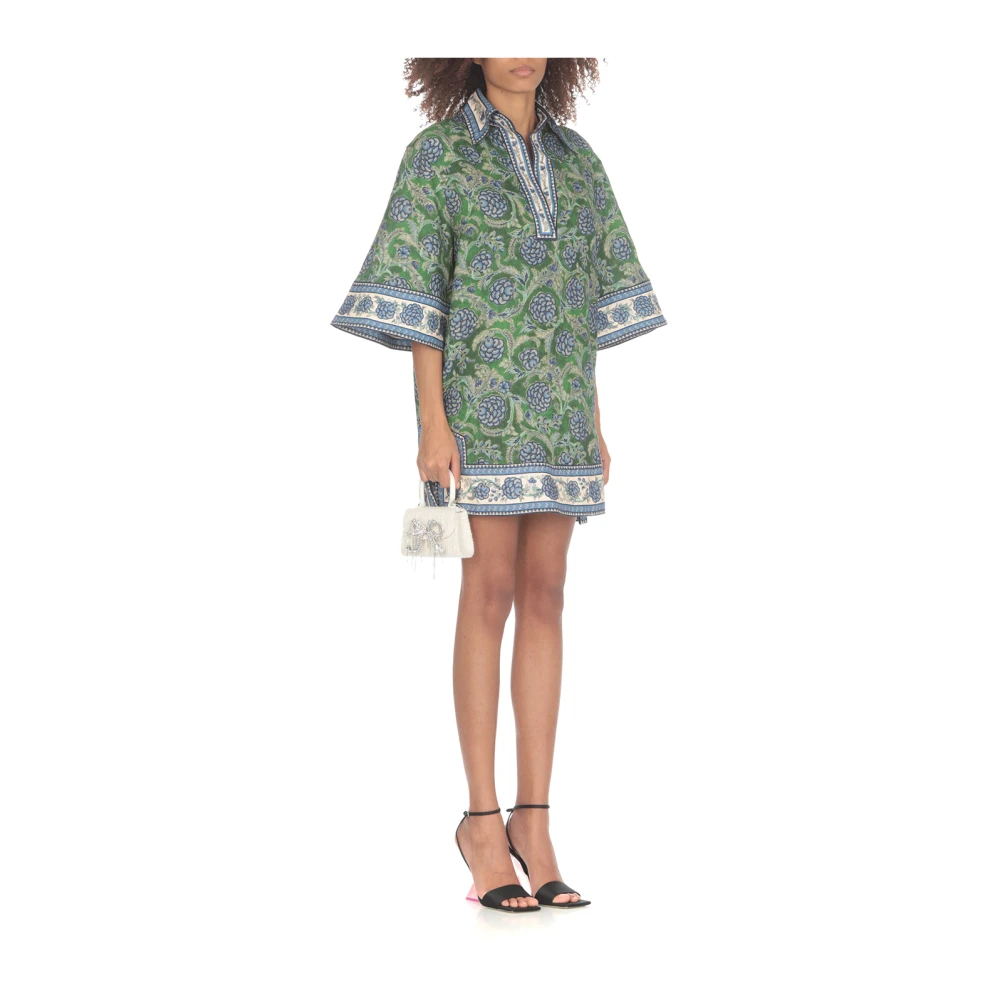 Zimmermann Bloemen linnen jurk met V-hals Green Dames