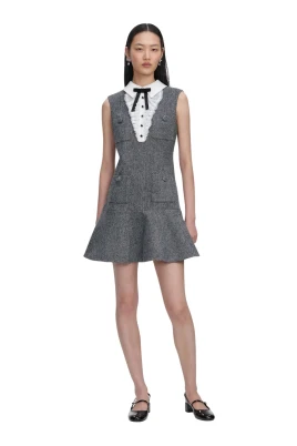 Herringbone Lace Bib Mini Dress