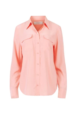 Flamingo Pink Silkeskjorta med Klassisk Krage