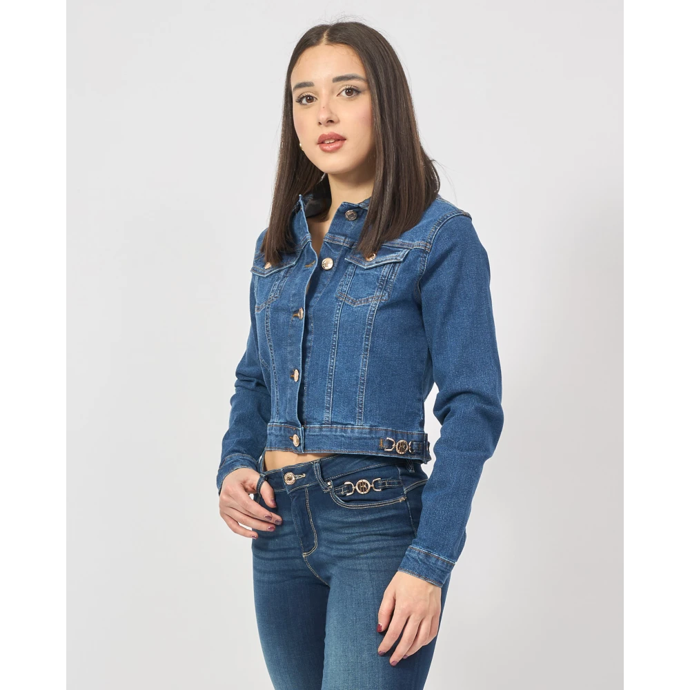 Fracomina Blauwe Denim Korte Jas met Gouden Details Blue Dames