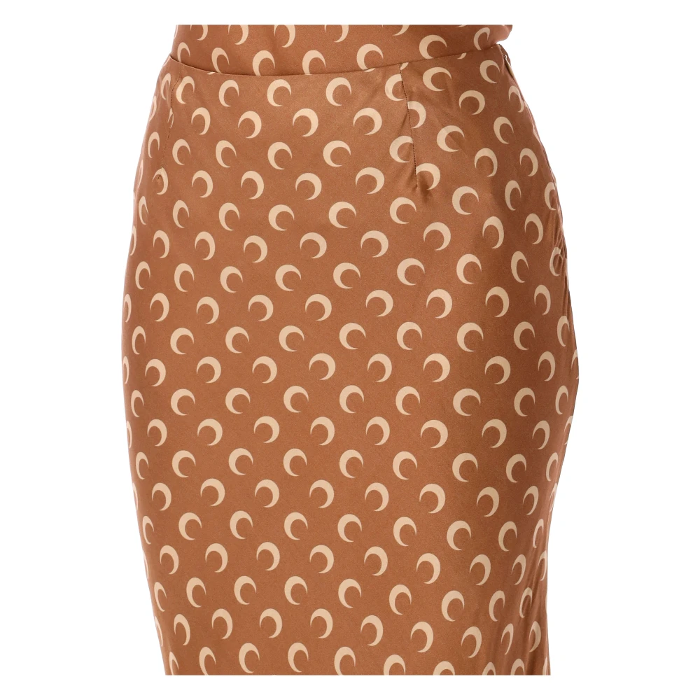 Marine Serre Maan Satijn Midi Rok Donker Camel Brown Dames