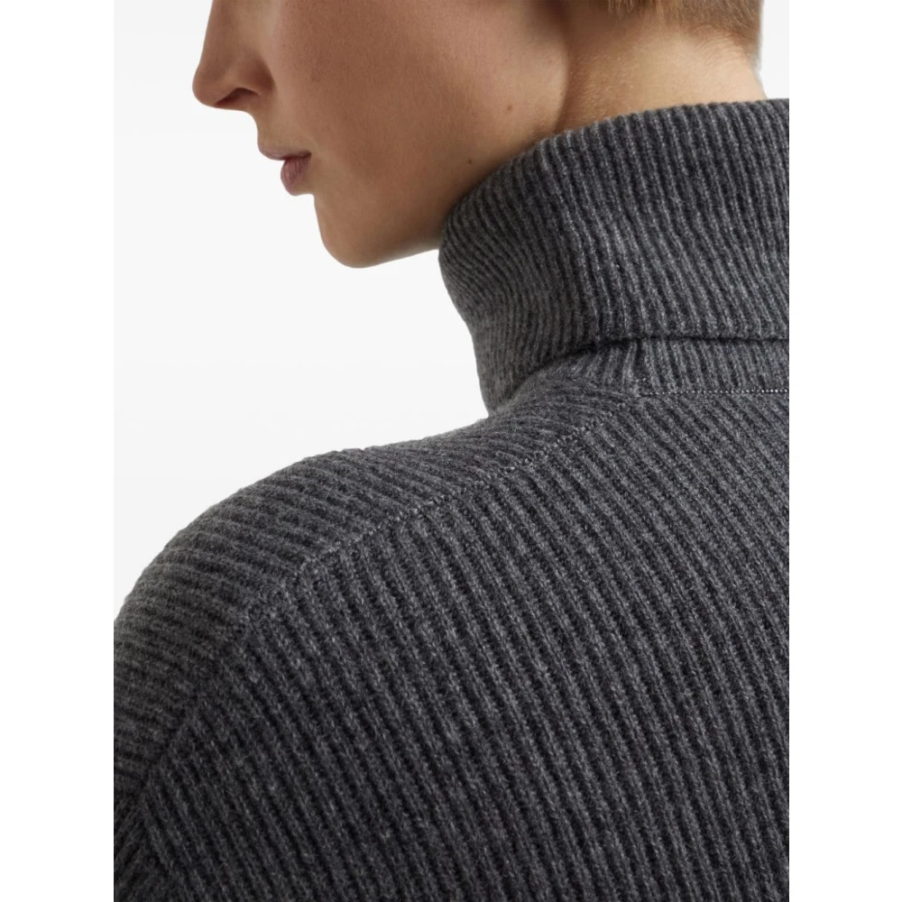 BRUNELLO CUCINELLI Grijze Kasjmier Ribgebreide Trui Gray Dames