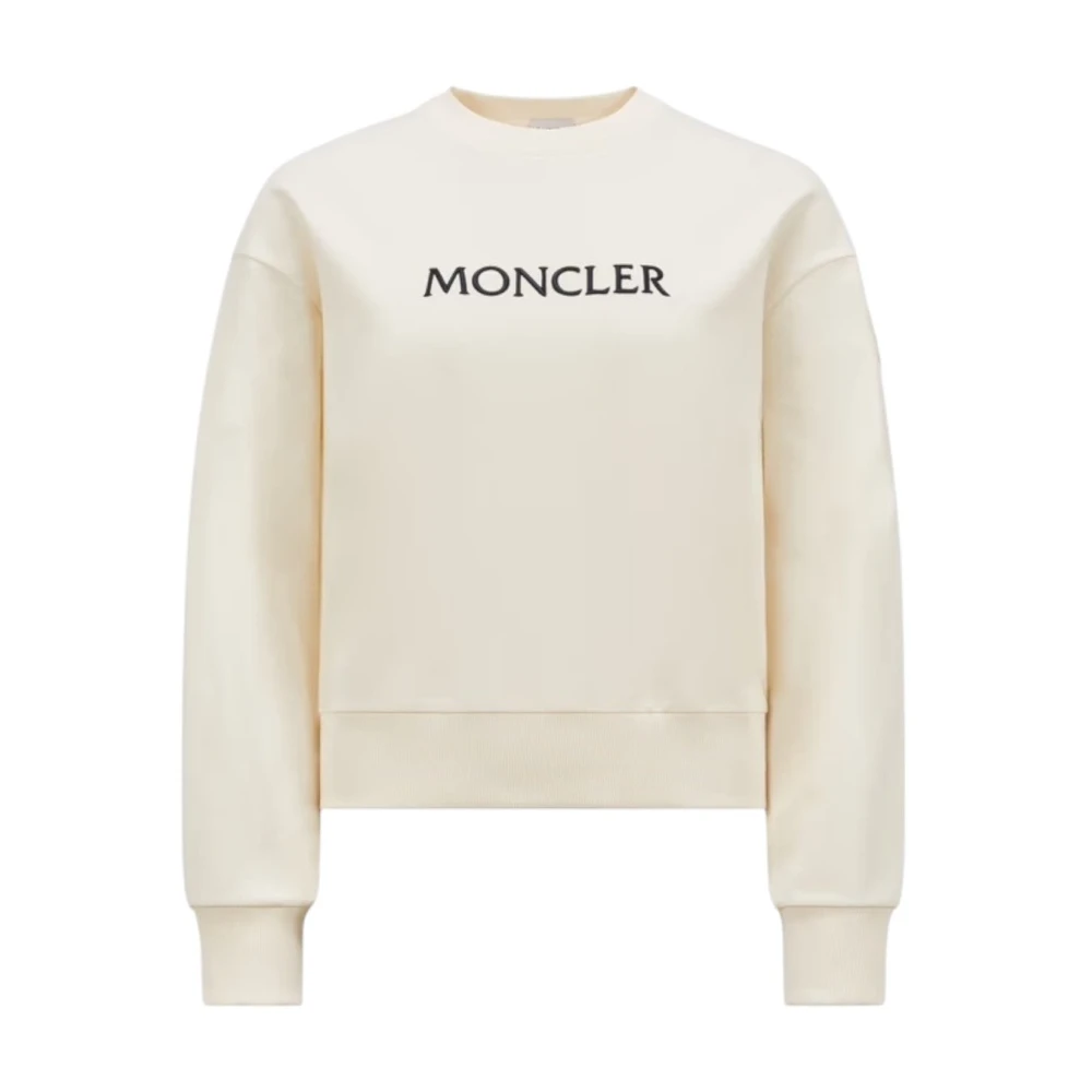 Moncler White Sweatshirts, Female, L, Embroidered Logo Cotton Sweatshirt