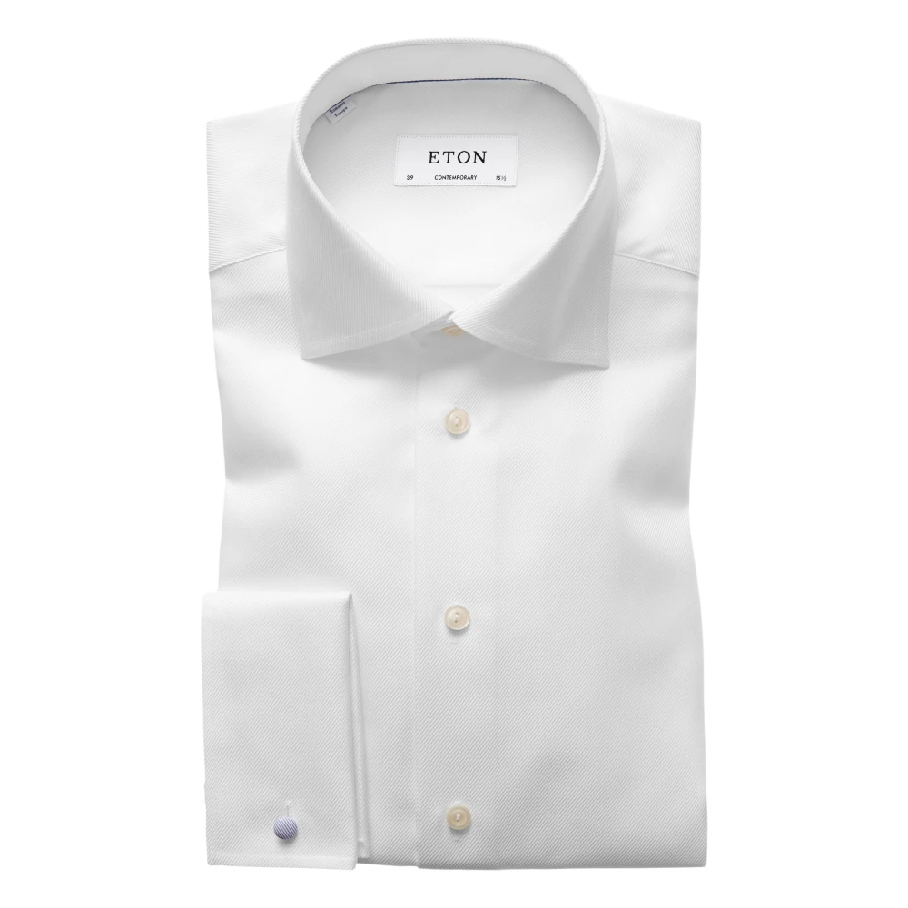 Eton Witte Twill Overhemd met Franse Manchet White Heren
